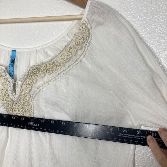 Free People Shirt Womens Large cream Boho Peasant Tunic Embroidered Beaded - Picture 8 of 16